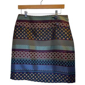 MAEVE Multicolor Blue/Red/Green/Gold Geometric Patterned Skirt - Size 10